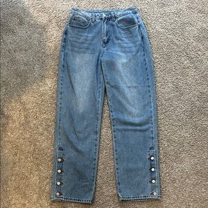 SHEIN Blue Straight Leg Jeans with Button Accents
